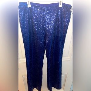 PLT Navy Sequin Flare Leg Pants